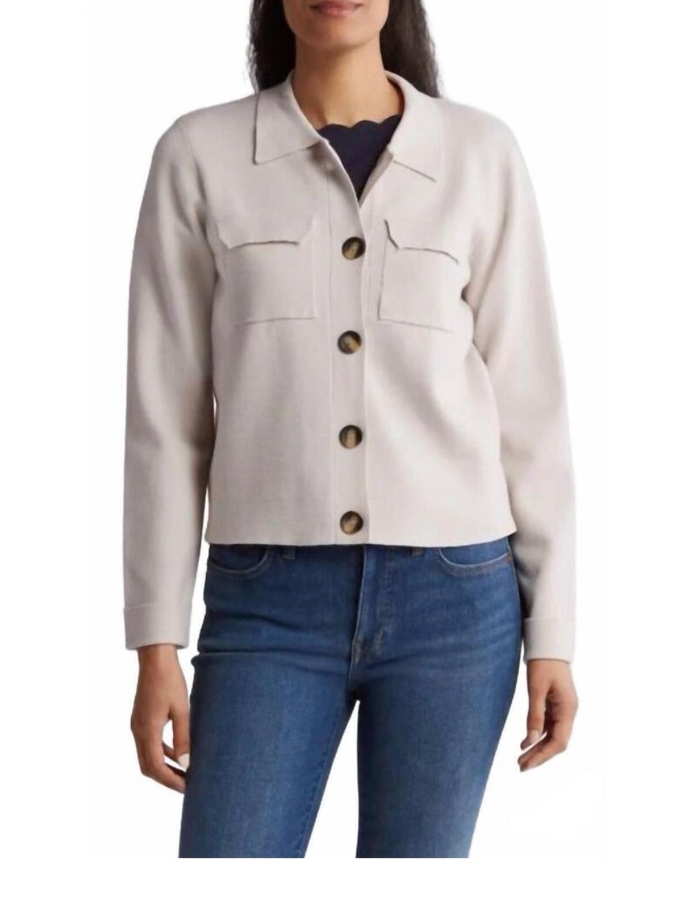 T Tahari Taupe Button-Front Utility Jacket